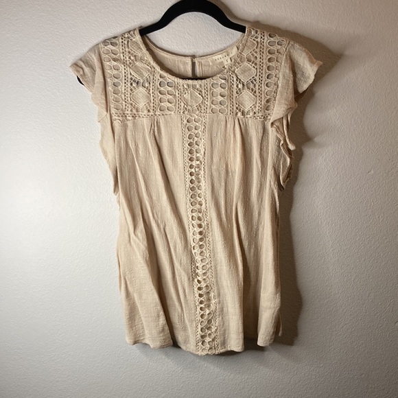 Beige Cream Linen Lace Top - Picture 4 of 10